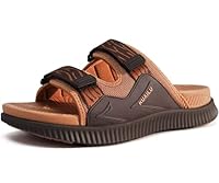 KuaiLu Mens Walking Slide Sandals Orthotic Athletic Thick Cushion Recovery Sport Sandles Adjustable Strap Open Toe Slip On Yoga Mat With Comfortable Plantar Fasciitis Arch Support Khaki Size 9
