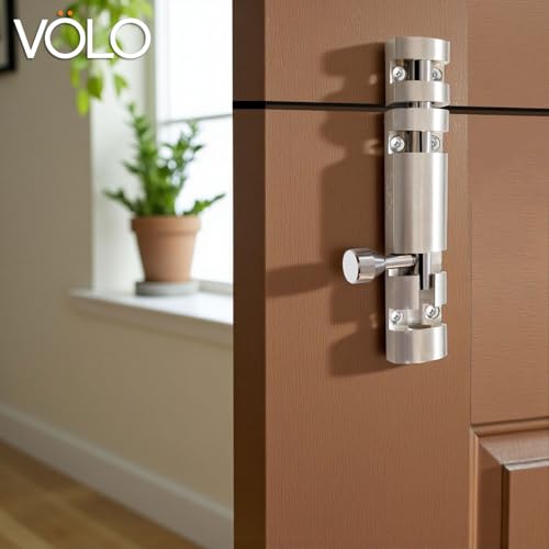 Image of VOLO Aluminium Tower Bolt with Stainless Steel Rod - Heavy Duty Door & Window Latch for Home and Office | Main Door Tower Bolt | Kundi /Chitakini | Pack of 2 Pieces (Silver, 4 Inch)