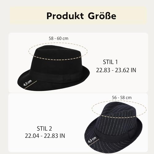 XGOPTS Jazzhut Winter Gangster Filzhut Elegant Klassisch Kappe Atmungsaktiv Outfit Fedora-Hut Herren Vintage Herrenkappe breite Krempe Zylinder Outdoor Streifen Herrenhut Herbst Karneval Gentleman