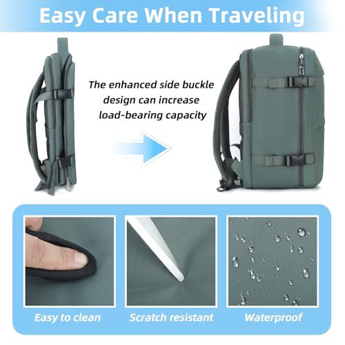 Cmezevi Reiserucksack 20L 40x20x25 cm, Flugzeug Handgepäck Kompatibel Ryanair/EasyJet, 14-Zoll Laptop Rucksack, Leichter Kabinenrucksack mit Trolley-Sleeve, für Business, Schule, Reisen - Grün