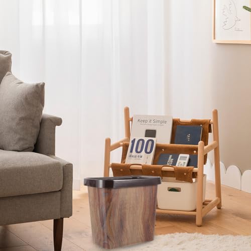 Caneca de basura rectangular de plástico con diseño madera miniatura 5