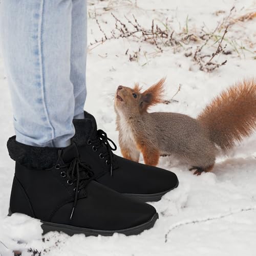 Ecetana Winter Boots for Women Snow Warm Fur Lined Waterproof Ankle Booties Lace Up Non Slip Flat Comfortable Womens Shoes4