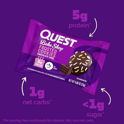 Quest Nutrition Frosted Protein Cookies, Chocolate Cake, <1g Sugar, 5g Protein, 1g Net Carbs, Gluten Free, 8 Cookies