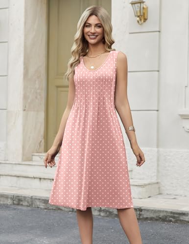 Image of Zeagoo Women Summer Casual Dresses 2026 Sleeveless Midi Pleated Tank Sundress with Pockets V Neck A Line Swing Tshirt Dress