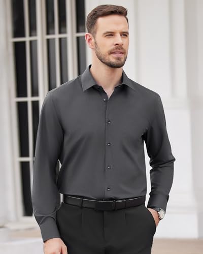 Image of Alimens & Gentle Men's Dress Shirts Long Sleeve Wrinkle Free Stretch Business Casual Wedding Button Down Shirt