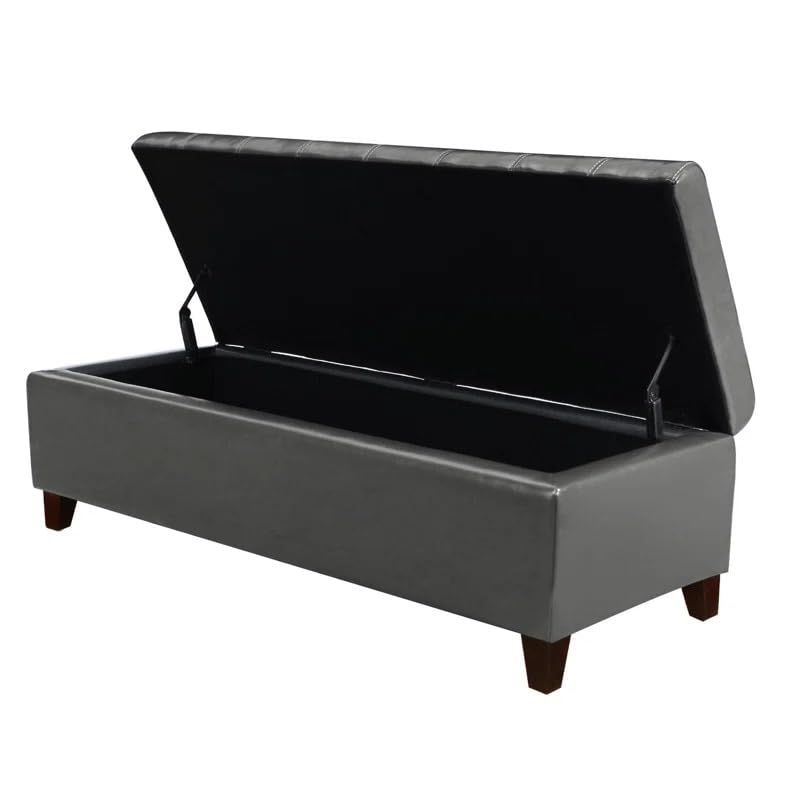 Image of LEGACY OF COMFORT Nysir 2 Seater Sofa Upholstered Ottoman Bench with Storage, for Living Room, Bedroom, Entryway (Dark Grey Leather)