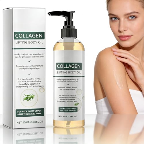 Collagen Lifting Body Oil for Mature Skin Tightens Wrinkles & Hydrates Firming Massage Oil for Neck Chest Arms Legs