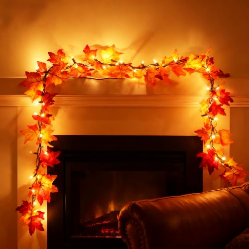 ACRAFT Winter Decorations Fall Leaf Garland with Lights Plug in String Lights, Fall...