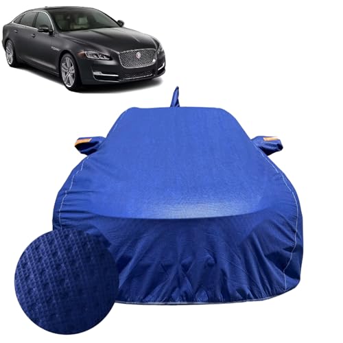 Image of Car Cover for Jaguar XJ L (2014-2019) | 100% Waterproof Cover with Reflective Mirror Pockets | Dustproof, Scratchproof, Heatproof Jaguar XJL Car Cover |Soft Cotton Lining| Blue