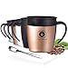 Thermobecher, 350ml Kaffeebecher Thermo, Edelstahl-kaffeetassen, Doppelwandig Isoliert Travel Mug mit Griff und Deckel, Coffee to Go Becher, Isolierbecher, Thermotasse für Kaffee und Tee(Roségold)