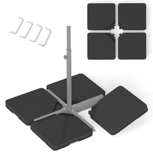 RELAX4LIFE 4 PCS Pied Base de Parasol en HDPE Remplissage d'eau 60L/ Sable 80KG, 4 Dalles carrées de Parasol Déporté 2-3M avec Poignée, Goupille...