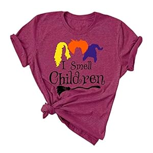 I Smell Children T Shirt Funny Halloween T Shirt for Women Halloween Short Sleeve T Shirt Tee Top (XL)