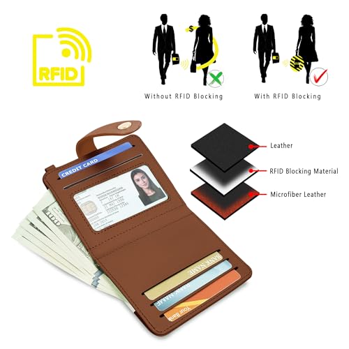 Image of Airkit Small Wallet Women RFID, PU Leather Card Holder with Keychain | Slim Compact Zipper Coin Purse for Ladies, Travel Holiday Gifts for Mom, Cute Mini Bifold Wallets