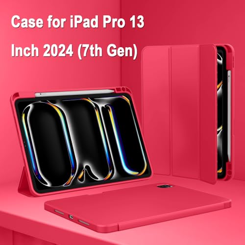 Image of ZryXal New iPad Pro 13 Inch Case (M5) 2025 / (M4) 2024 with Pencil Holder, Smart iPad Case [Support Pencil Pro and Pencil (USB-C)], Support Touch ID and Auto Wake /Sleep (Red)