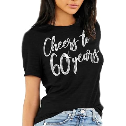 Womens 60th Birthday Shirts - Crystal Rhinestone Cheers to 60 Years T-Shirt - 60th Birthday Tee - X-Large - Black Tee (Cheers60 RS) XL Cover