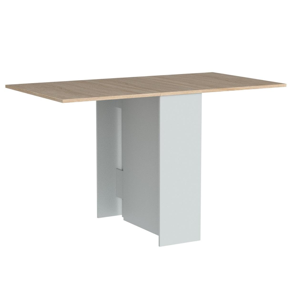 Mesa de Cocina Plegable con Acabado en Color Blanco Artik y Roble Canadian - Dim: 77 cm (Largo) x 31-140 cm (Ancho) x 79 cm (Alto)