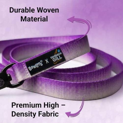 Image of Bowlers Dog Leash for Small, Medium & Large Dogs | Violet & White Design | Durable Nylon Pet Walking Lead | Strong Metal Hook | Comfortable Grip for Daily Walks & Training