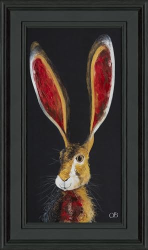 Artko Hare Framed Print Wall Art - 'Lewis' by Quinn Russell - Contemporary Animal Picture - Ready to Hang Home Décor - 49cm x 29cm