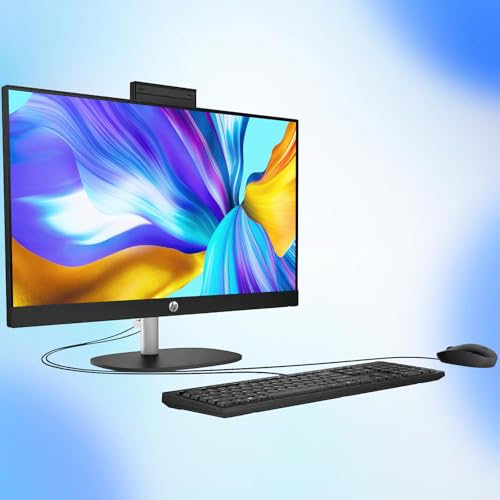 Image of HP 24 inch All in One Desktop PC, FHD IPS Display, AMD Ryzen 3 7720U Quad-Core Processor, 8GB RAM, 512GB SSD, AMD Radeon Graphics, HDMI, Keyboard & Mouse, Flicker Free, Wi-Fi 6, USB Type-C, Win 11 Pro