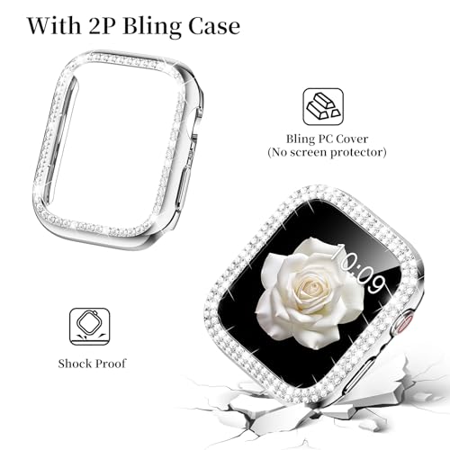 Mosonio Compatible with Apple Watch Band 38mm with Case Women, Jewelry Replacement Metal Wristband Strap with 2 Pack Bling PC Protective Cover for iWatch Series 3/2/1(38mm, Silver) by Mosonio - Image 5
