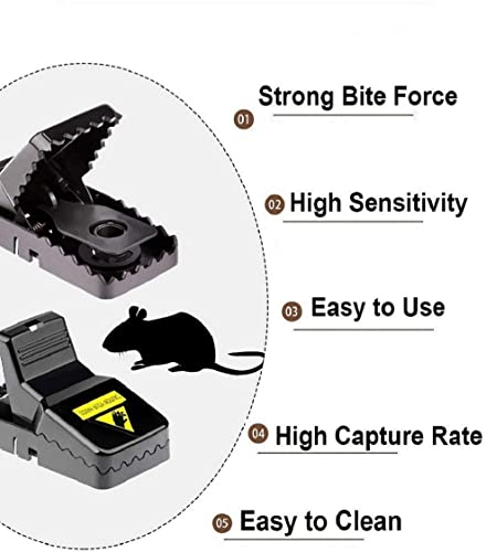 FEBCAT 6 pack mousetrap snap trap rat mouse catcher control against voles mice rat indoor and outdoor (black-E5)
