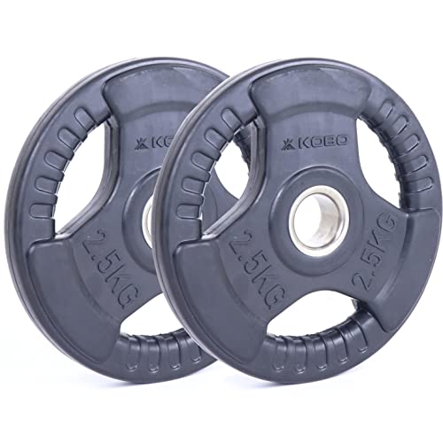Image of Kobo 2.5 Kg (31 mm) Fitness Rubber Coated Tri-Grip Plate & Integrated Metal Grip Rubber Weight Plates - Sold in Pairs (Imported)