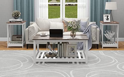 Farmhouse Coffee Table - Oak Grey Wooden Living Room Furniture