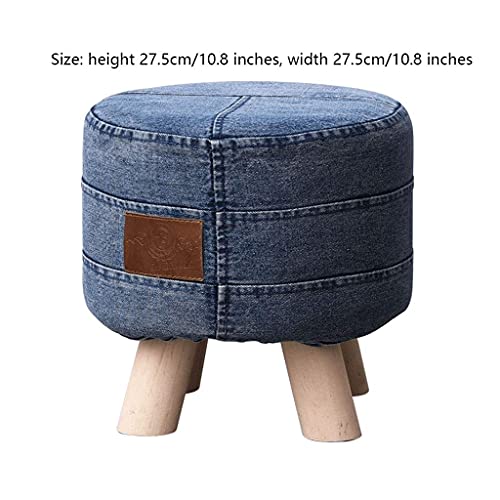 Reposapiés sala de estar de moda y taburete sofá redondo de mezclilla con madera 4