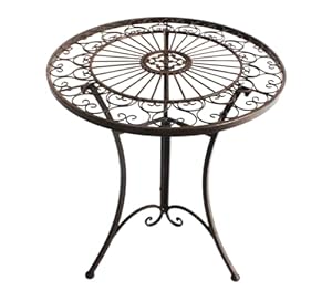 Dehner Gartentisch Antik, Balkontisch wetterfest, Dekotisch Indoor / Outdoor, ca. Ø 61 cm Höhe 72 cm, Eisen, dunkelbraun