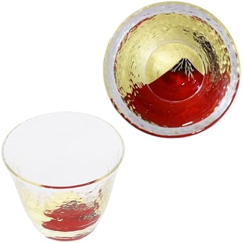 Kasyou Studio Red Fuji Crystal Glass Cup sake cup (Kanazawa Gold Foil, Gift Box), Made in Japan, japanese sake cup whiskey glass soju glass luxury cup golden cups glasses Kasyou Maki-e Glass Cover