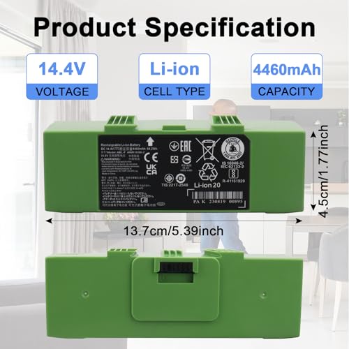 Akumulator MXJFYY 14,4 V 4 460 mAh do iRobot Roomba serii e i i7+ i7 7150 7550 i7550, Akumulator do i8 i8+ i8550 7156 7550 7558 i6 i4 4150 i4+ 4550 i3 i3+ 3150 3158 e5 e5150 e6 e6198 J7 J7+ J7550