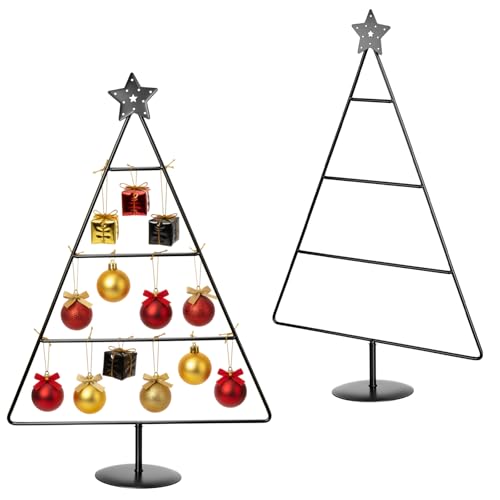 Yookeer 17.95 Inch Christmas Ornament Display Stand Metal Xmas Decorative Tabletop Ornament Village Xmas Tree Shaped Display Stands Holder for Farmhouse Decorations Hanging(Black)