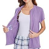 Deyeek Mastectomy Shirts with Drain Pockets Post Shoulder Surgery Shirts for Women Chemo Port Shirts for Women with Zippers Purple