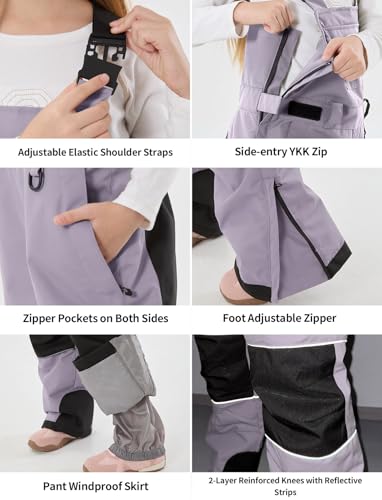 GSOU SNOW Girl\'s Snow Bibs Junior Ski Snow Pants Insulated Waterproof Winter Thick Overalls Snowsuit Light Purple 11-12Year - Thumbnail 5