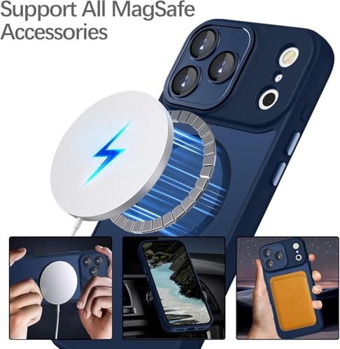 Image of Elzzi Magnetic Magsafe for iPhone 17 Pro Max Case (Compatible with MagSafe) Slim Translucent Matte Shockproof with Anti-Fingerprint Phone Case - Navy Blue