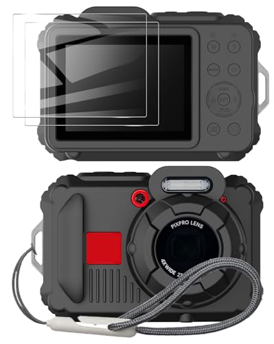 Tedubax Capa de silicone para câmera digital pixpro wpz2 com 2 peças de protetor de tela e cordão - preta