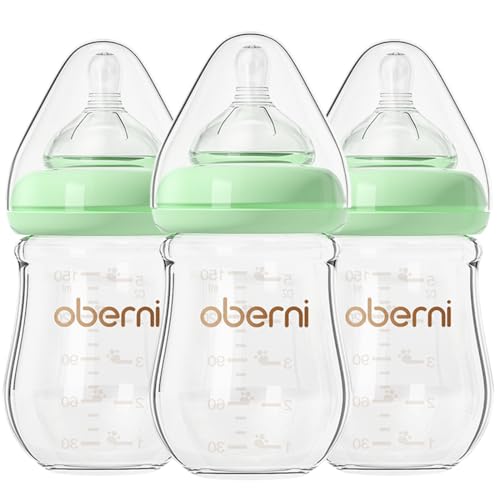 Product image Oberni Babyflaschen aus Glas, Anti-Colic Milchflasche mit weiter Öffnung, Langsamer Nahrungsfluss (S) Silikon Sauger,0 Monate