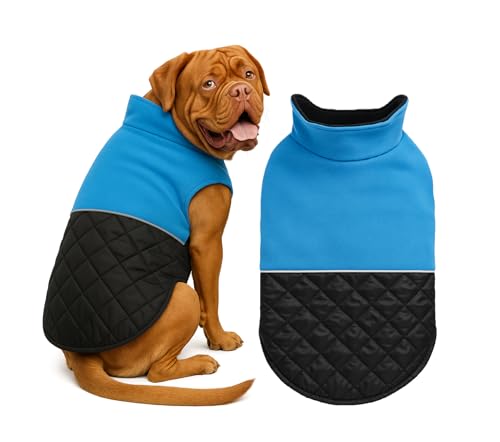 Image of The Pets Company Dog Winter Coat Jacket, Clothes, Windproof, Light Weight, Washable, Ultra Warm Thick Fleece Lined Dog Vest for Cold Weather Protection, (Reversible Blue, XX-Large - 30 Inch)