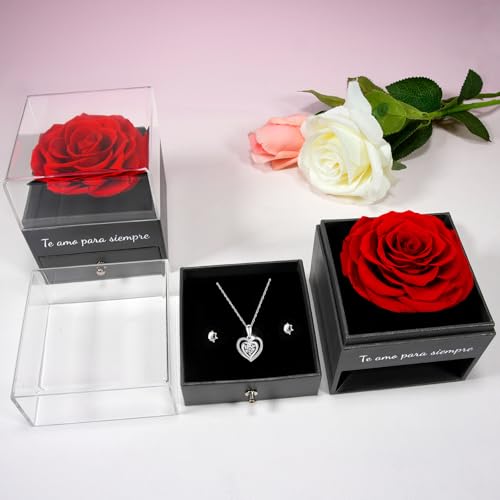Miofula Rosa Eterna Regalos Originales para Mujer,Flores preservadas Caja de Regalo con Collar y Aretes,Regalos San Valentin Mujer,Regalo Mama Novia San Valentin Cumpleaños Aniversario Dia de la Madre - imagen 6