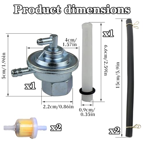 Universal Benzinhahn M16 x 1,5 Kraftstoffhahn Inklusive Filterelement und Schlauch Kompatibel mit Gy6 SYM Keeway und Kymco für Generatortanks Motorräder Geländefahrzeuge und Karts