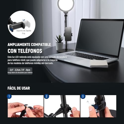 Luz anillo kit iluminación para vlog maquillaje y transmisión de vídeo 6