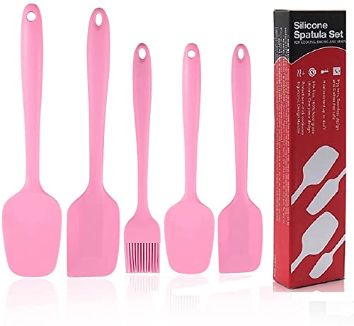 Image of Silicone Spatula Set Silicone Kitchen Utensils Set with Basting Pastry Silicone Brush Heat Resistant Non-Stick, for Cooking Baking Cake Decorating, Rubber Spatula Turner Spoonula, 5 (Pink)