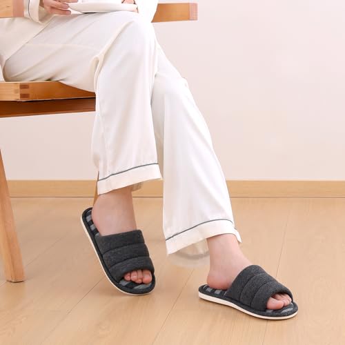 Image of shevalues Open Toe House Slippers for Women Men Memory Foam Bedroom Shoes