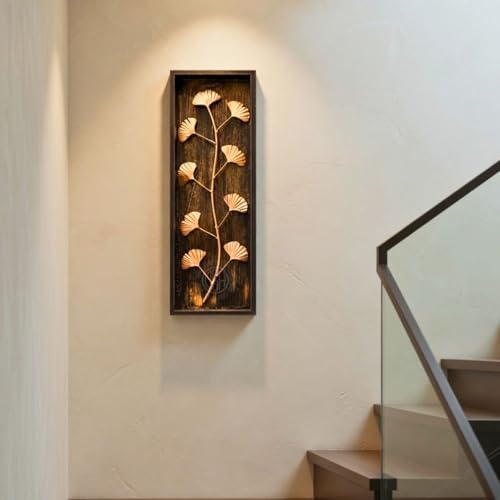 Image of DSH Leaf Wall Art Panels Modern Rustic Home Decor Wall Hanging Sculpture for Living Room, Bedroom & Office (45X15 CM) Decoration Item (Ginkgo Leaf, 1 Frame)