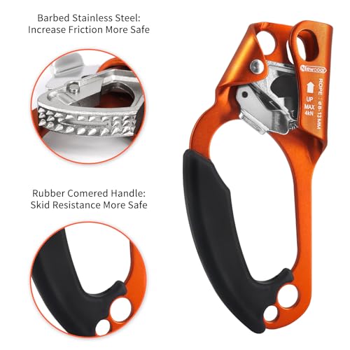 Image of NewDoar NewDoar Hand Ascender (Right Hand and Left Hand) Rock Climbing Tree Arborist Rappelling Gear Equipment Rope Clamp for 8~12MM Rope