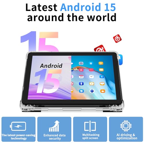 Image of Android 15 10 Inch Tablets, 20GB RAM 128GB ROM 2TB Expandable, 2.0GHz Quad-core Processor, 2 in 1 Tablet with Stylus Mouse Keyboard Case, 5G WiFi6, BT 5.0, 6000mAh, Widevine L1