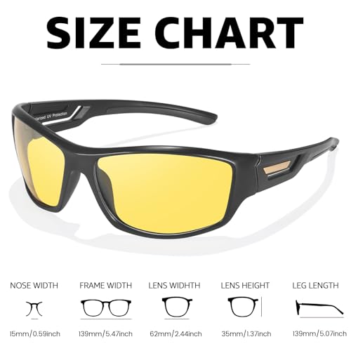 Myiaur Night Driving Glasses for Men Women, Wrap Around Sport Night Vision Glasses Anti Glare Yellow Lens 2 Pack4