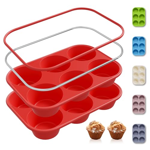 2 Pack 6 Cups Silicone Mini Muffin Pan with Metal