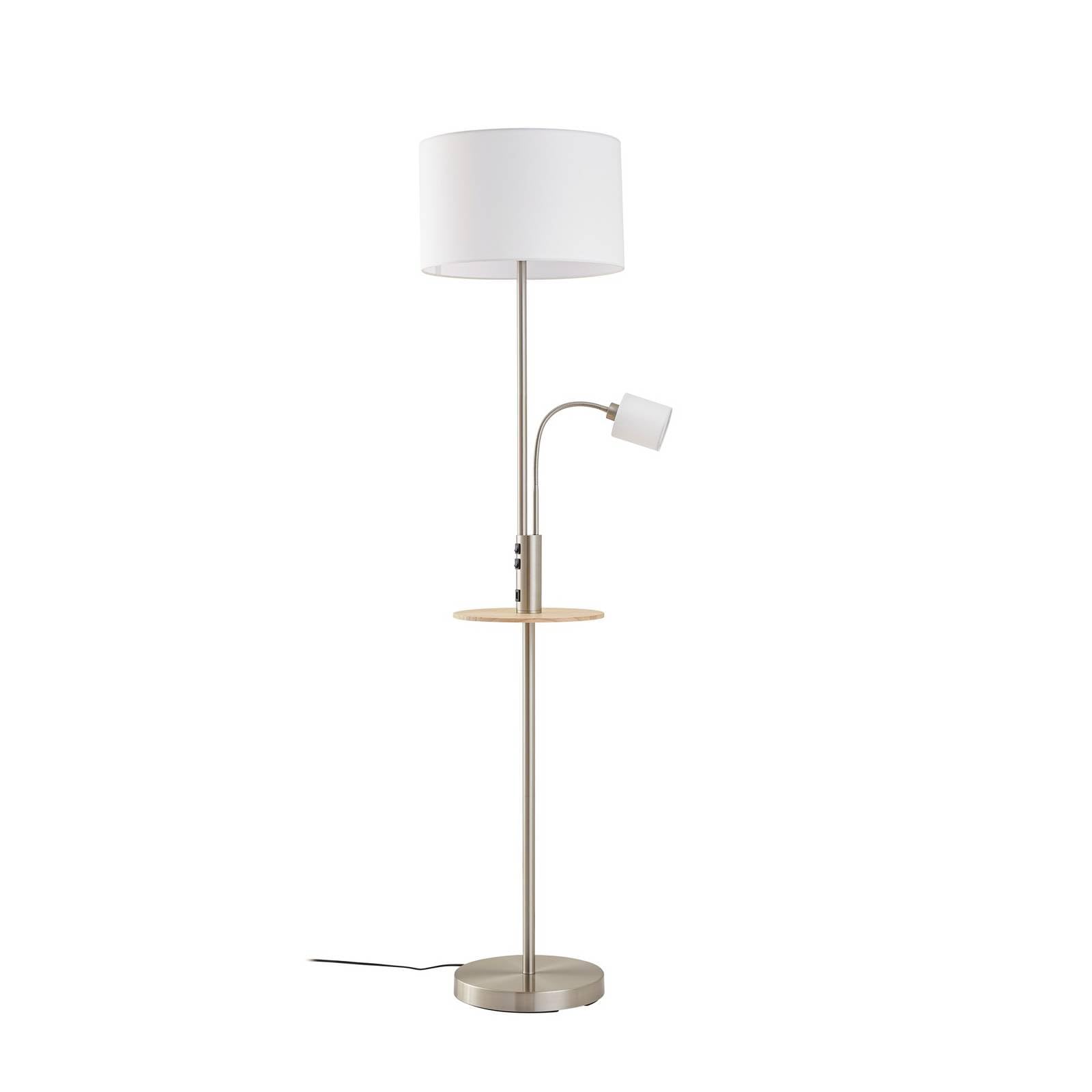 Lindby Aovan Floor Lamp, Nickel-Coloured, Shelf, Usb Connection