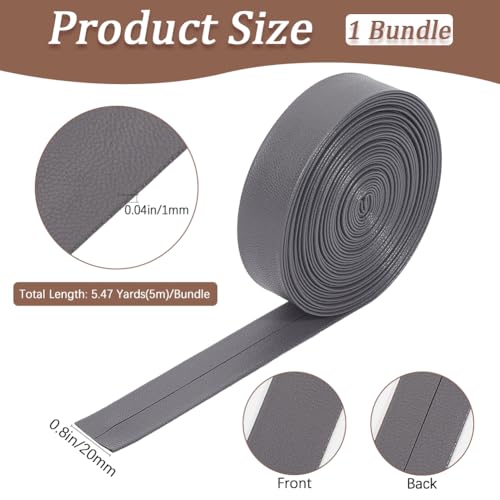 GORGECRAFT Leather String 5m x 20mm Faux Leather Strap 1mm Thick Foldover Leather Strips Lambskin Texture Flat Leather Cord Leatherette Cord Rope for DIY Crafts Belt Bracelet Jewelry Making Gray - Image 2